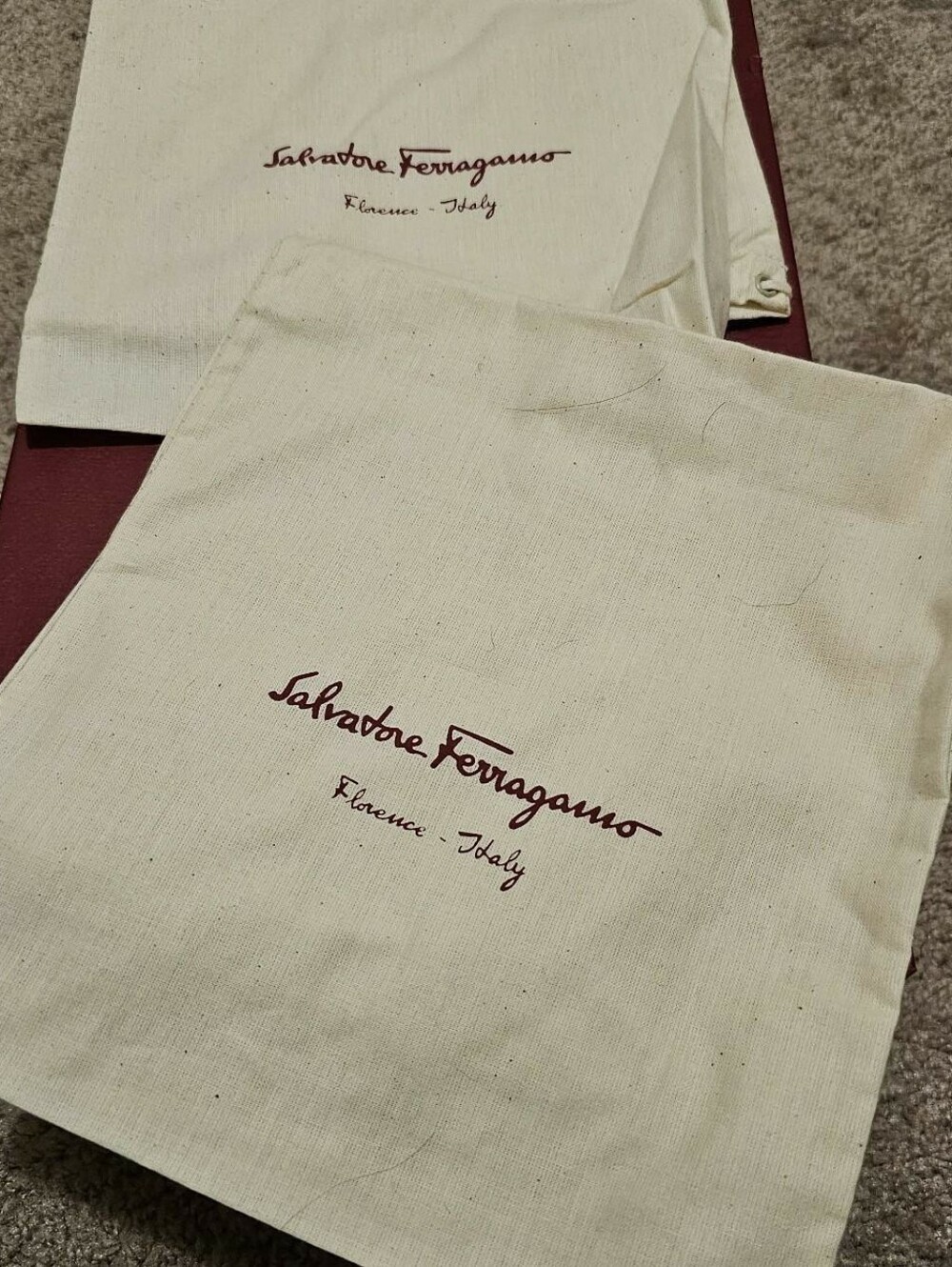 Salvatore Ferragamo 2 Dust Shoe Bag Drawstring Closure White Canvas 16X8.5